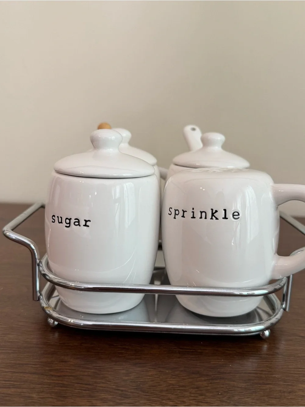 Pottery Barn Coffee House Set White Ceramic Sugar Honey Creamer Sprinkles